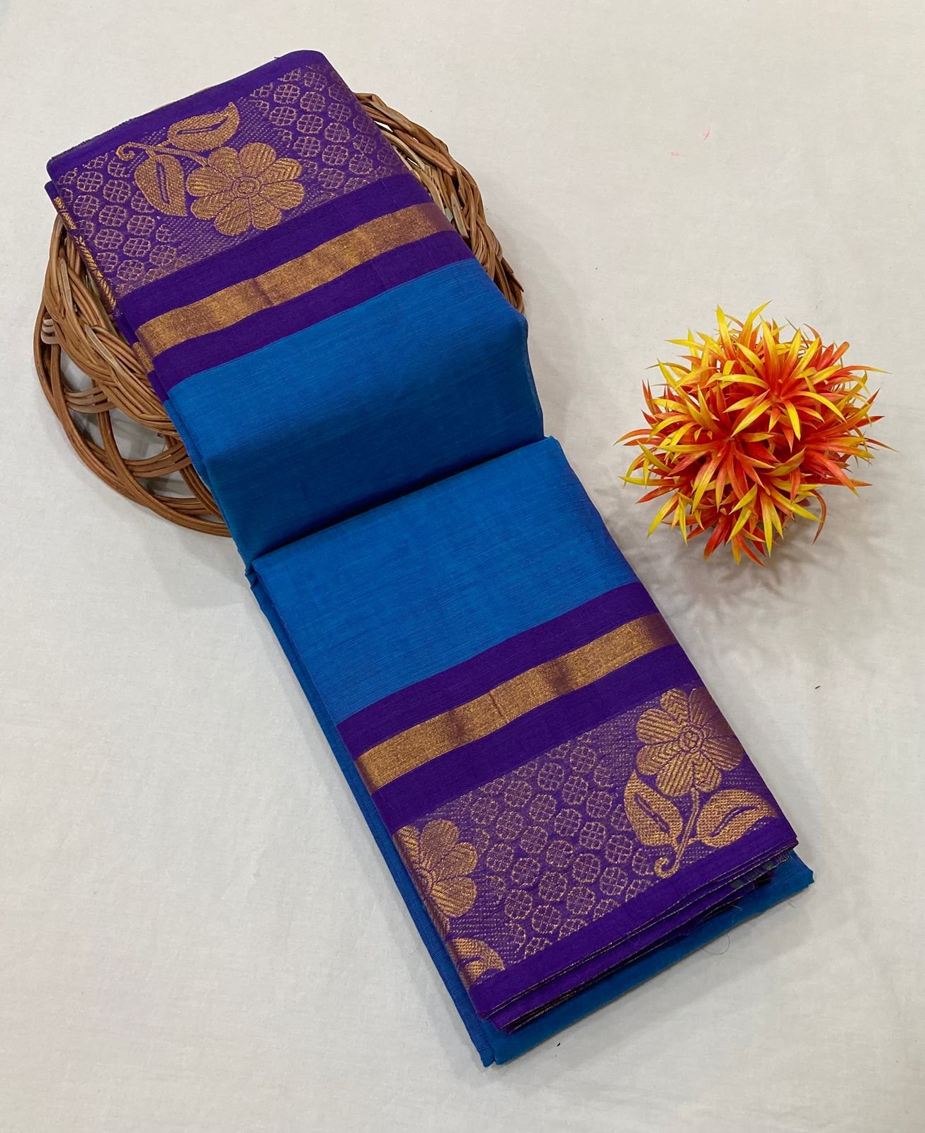 Royal Blue Trendy Chettinad Cotton Saree